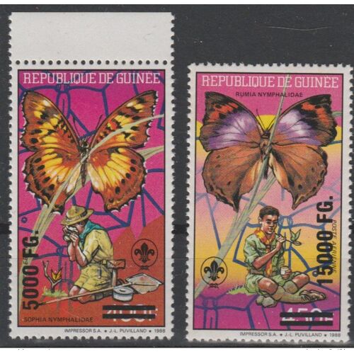 Guinee Guinea 2008 Mi. 6302/3 Surcharge Overprint Scouts Scoutisme Pfadfinder Papillon Buttlerfly Schmetterling Baden
