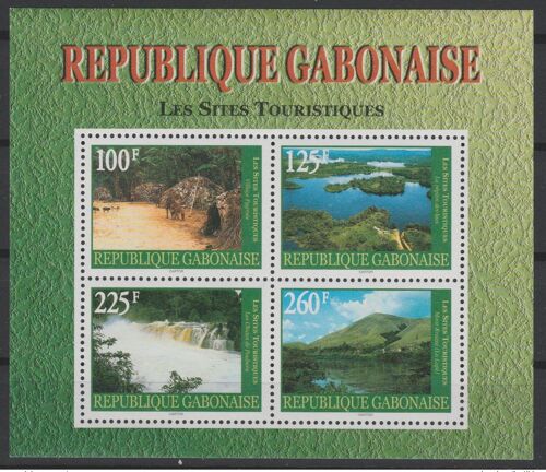 Gabon Gabun 2000 Mi. Bl. 104 Les Sites Touristiques Tourism Tourisme Tourismus Village Pygmee Lacs Mont-Brazza Rare !
