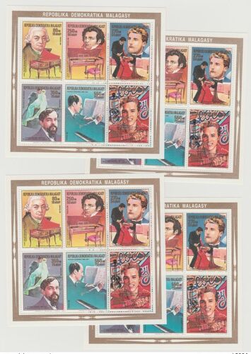 Madagascar Madagaskar 1988/1993 Gold Silver Overprint Elvis Presley Musicians Debussy Musik Musique Bach Schubert Bizet
