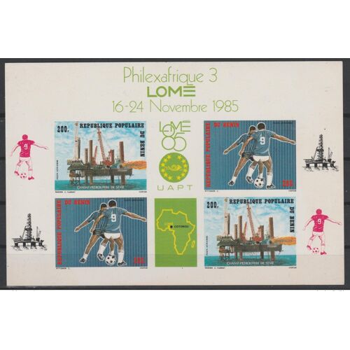 Benin 1985 Mi. 401 - 402 Epreuve De Luxe Proof Football Fußball Soccer Philexafrique Lome Champ Petrolier Seme