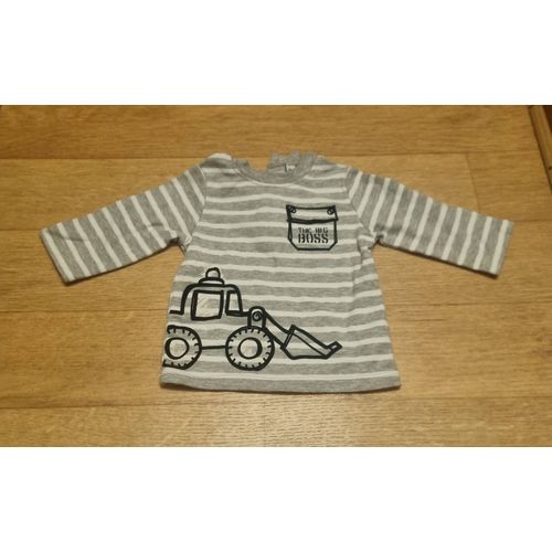 Haut Manches Longues Gris Et Blanc À Rayure Imprimé Tracteur Taille 3 Mois