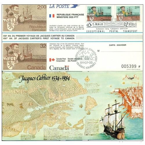007 Carte Officielle Exposition Internationale Exhibition Canada 1984 France Emission Commune Bateaux Boat Cartier