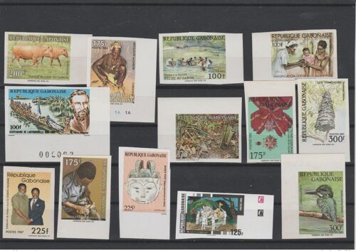 Gabon Gabun 1990 - 2010 Lot 13 X Non Denteles Nd Imperf Ungezahnt Cow Art Children Bird Flower Mask Handicraft