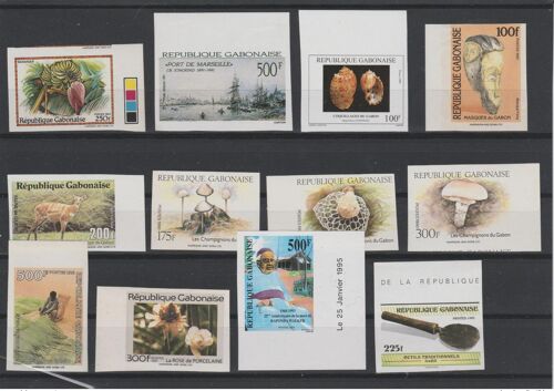 Gabon Gabun 1990 - 2010 Lot 12 X Non Denteles Nd Imperf Ungezahnt Mushrooms Pilze Flowers Fauna Shell Mask Art