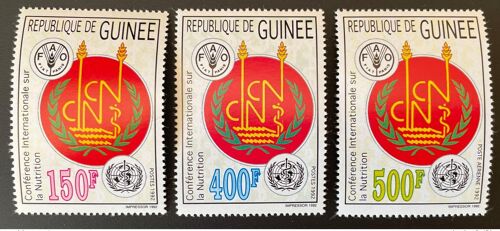 Guinee Guinea 1992 Mi. 1387 - 1389a Conference Nutrition Fao Who Oms Health Food Map Karte