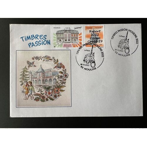 France 2022 Yt 5437a Enveloppe Fdc 1er Jour Surcharge Moulins Allier Salon Timbres Passions