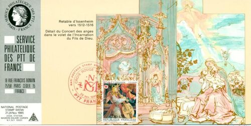 022 Carte Officielle Exposition Internationale Exhibition New York 1985 Fdc France Croix Rouge Red Cross Retable Issenhe