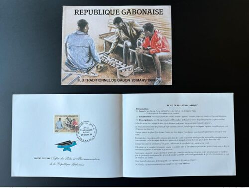 Gabon Gabun 1989 Mi. 1029 Fdc 1er Jour Encart Folder Jeu Jeux Traditionnels Traditionnel Game Spiel