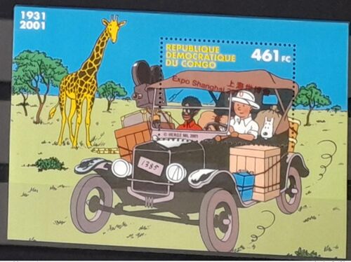 Congo Kinshasa 2010 Mi. Bl. ? Variete Surcharge Oblique Overprint Tintin Joint Issue Girafe Expo Shanghai Herge