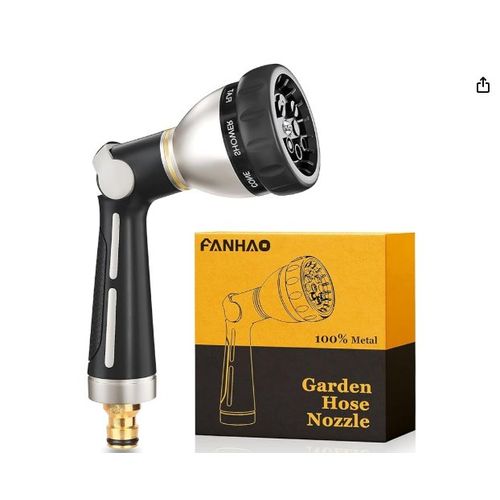 Pistolet pulvérisateur Fanhao en métal Gardena, buse haute pression robuste avec 8 jets différents, commande au pouce, vanne marche/arrêt pour l'arrosage du jardin, le lavage de la voiture etc.