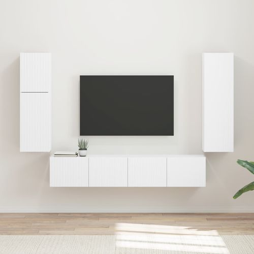 vidaXL Ensemble meuble TV Montage mural 4 pcs Blanc Bois d'ingénierie