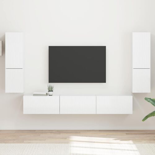 vidaXL Ensemble meuble TV 4 pcs Blanc brillant Bois d'ingénierie