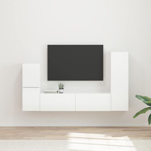 vidaXL Ensemble meuble TV 4 pcs Blanc brillant Bois d'ingénierie