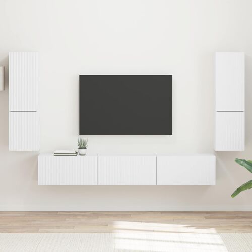 vidaXL Ensemble meuble TV Montage mural 4 pcs Blanc Bois d'ingénierie