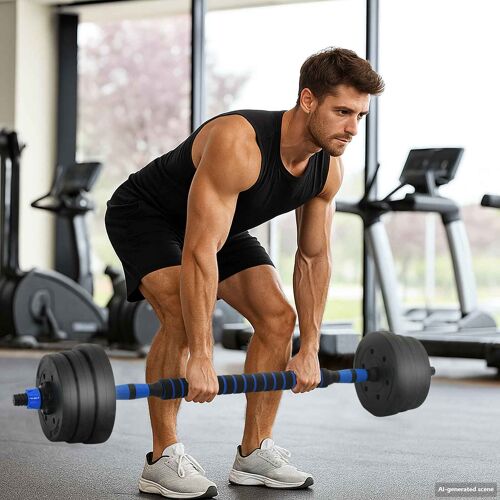 vidaXL Set d'haltères 2-en-1 Noir et Bleu 121 x 19,5 x 19,5 cm