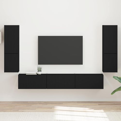 vidaXL Ensemble meuble TV Montage mural 4 pcs Noir Bois d'ingénierie