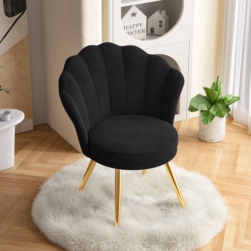 Fauteuil Salon Moderne,Fauteuil Coiffeuse avec Pied Doré, Fauteuil Rembourré en Velours,Fauteuil pour Salon/Chambre,Noir