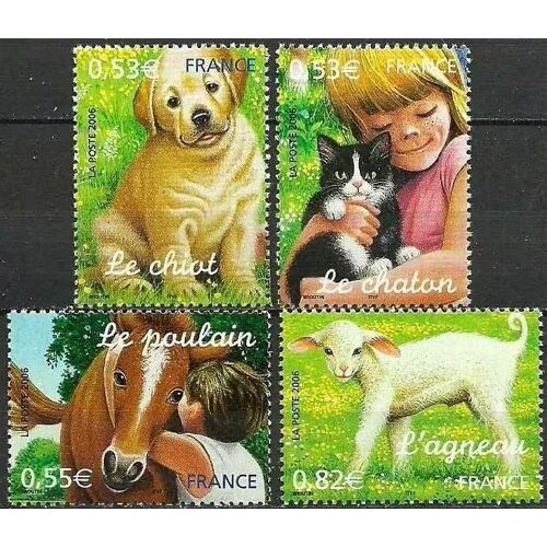 France 2006, Très Belle Série Complète Neuve** Luxe, Jeunes Animaux Domestiques, Timbres Yvert 3897 Le Chaton, 3898 Le Chiot, 3899 Le Poulain, 3900 L'agneau.