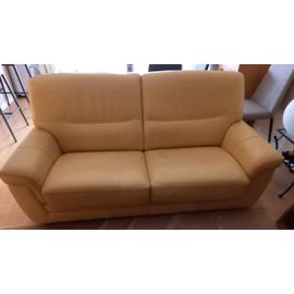 Canapé 3 places fixe L186cm H93cm P95cm , fauteuil L96cm H93cm P95 cm cuir buffle Coutures contrastées  Pakistan Banane