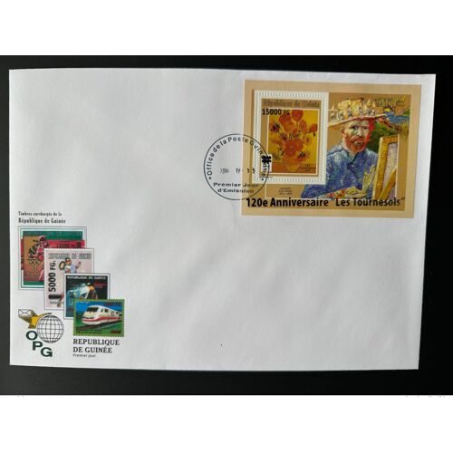 Guinee Guinea 2008 Fdc Mi. Bl. 1649 Surch. Overprint 120e Anniv Les Tournesols Sonnenblumen Sunflowers Vincent Van Gogh