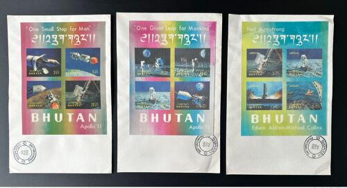 Bhutan 1969 Mi. Bl. 32 - 34 Fdc Premier Jour 3d Moon Landing Lune Mondlandung Apollo 11