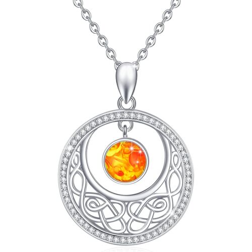 Collier Celtique En Argent Sterling 925 Avec Pendentif En Pierre De Lune Et Soleil Avec Cristal De Pierre De Lune Et Soleil - Cadeau Pour Femme Et Fille, Argent Sterling