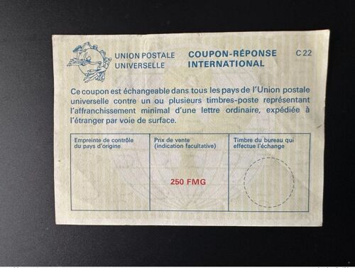 Madagascar Upu Union Postale Universelle 250 Fmg Coupon-Reponse International Irc Ias Cri