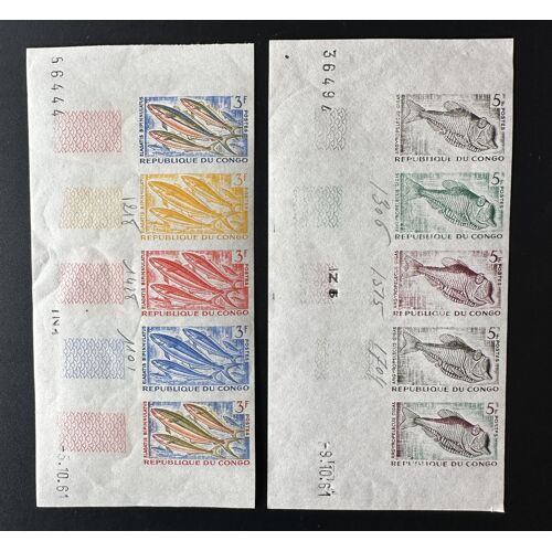 Congo Kongo Brazza 1961 Mi. 13 - 14 Color Proofs Essais Couleur Date Imperf Nd Poissons Fische Fishes Faune Marine Fauna