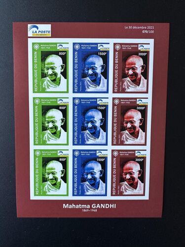 Benin 2021 Mi. 1692 - 1694 Nd Imperf M/S Feuillet Mohandas Mahatma Gandhi Inde India