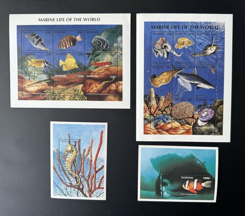 Tanzanie 1998 Mi. 2857-2874 Bl. 387-388 Vie Marine Poissons Coraux Faune Ocean Poisson-Clown Requin Otarie Meduse
