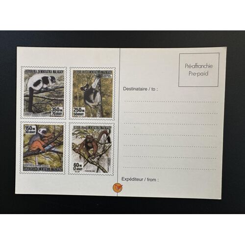 Madagascar 1993 ? Yt Cp 15 Entier Postal Stationery Ganzsache Lemuriens Lemur Faune Fauna