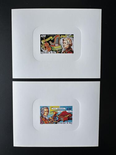 Mali 1981 Mi. 847 - 848 Epreuve De Luxe Proof Wolfgang Amadeus Mozart Compositeur Musique Violon Harpe Cor Piano 420f