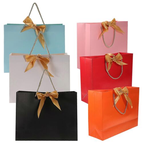 6Pcs Sacs Papier Cadeau Avec Bowknot Traitées Design Idéal Pour la Décoration de Partie Achats Et de Dons