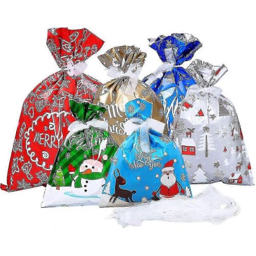 Emballage Cadeau Sacs,24pcs Noël Cordon De Serrage Cadeaux Goody Sacs Avec 1 Liens Ruban Rouleau, Santa Fêtes De Sacs De Goodie