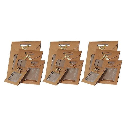 12pcs De Noël Ouvert La Fenêtre De Sac-Cadeau En Papier Kraft Sac De Bowknot De Poche De Sac De Cadeau