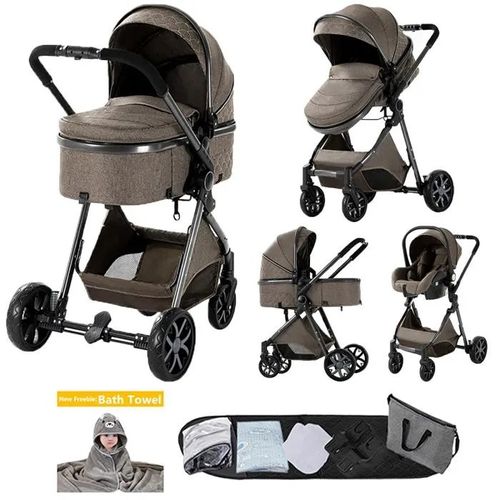 Poussette Magic Zc Poussette 3 En 1 Pousette Pousette Trio 3 En 1 Harnais De Cinq Points Cadre En Alliage D'aluminium 0-3 Ans Brun