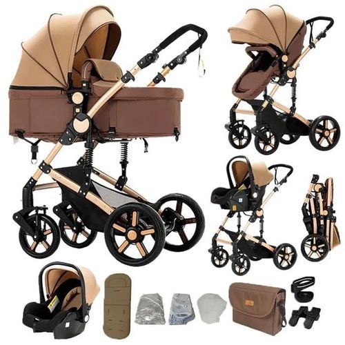 Poussette Magic Zc Poussette 3 En 1 Pousette Pousette Trio 3 En 1 Pare-Soleil Frein À Pied Harnais De Cinq Points Sac À Main Kaki