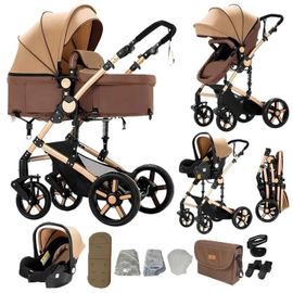 Poussette Magic Zc Poussette 3 En 1 Pousette Pousette Trio 3 En 1 Pare-Soleil Frein À Pied Harnais De Cinq Points Sac À Main Kaki