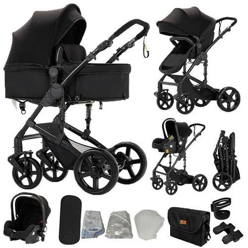Poussette Magic Zc Poussette 3 En 1 Pousette Pousette Trio 3 En 1 Pliage En Un Clic Avec Accoudoirs Pare-Soleil Sac À Main Noir