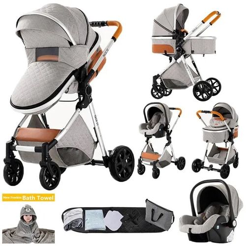 Poussette 3 En 1 Magic Zc Poussette Pousette Trio 3 En 1 Pousette Pare-Soleil Frein À Pied Sac À Main Serviette De Bain Gris Clair