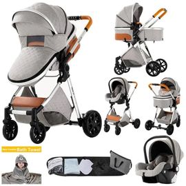 Poussette 3 En 1 Magic Zc Poussette Pousette Trio 3 En 1 Pousette Pare-Soleil Frein À Pied Sac À Main Serviette De Bain Gris Clair