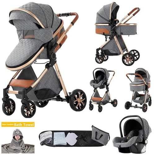 Poussette Magic Zc Poussette 3 En 1 Pousette Poussette Pour Nouveau-Né Vue Panoramique Dans Les Deux Sens+Sac À Main 0 A 3 Ans Gris