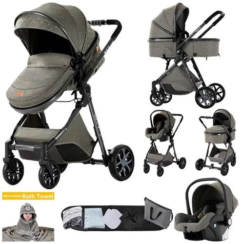 Poussette Magic Zc Poussette 3 En 1 Pousette Pousette Trio 3 En 1 Paysage Élevé Avec Grand Panier Sac À Main 0-3 Ans Gris Foncé