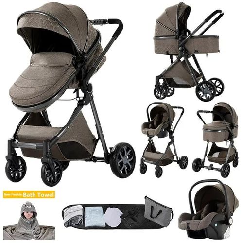Poussette Magic Zc Poussette 3 En 1 Pousette Poussette Pliage Automatique Frein À Une Seule Jambe+Pliage En Un Clic+Sac À Main Brun