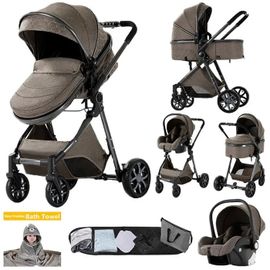 Poussette Magic Zc Poussette 3 En 1 Pousette Poussette Pliage Automatique Frein À Une Seule Jambe+Pliage En Un Clic+Sac À Main Brun
