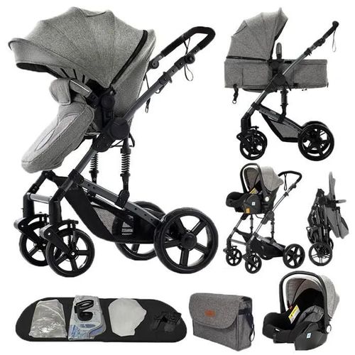 Poussette 3 En 1 Magic Zc Poussette Pousette Trio 3 En 1 Pousette Cadre En Alliage D'aluminium Avec Grand Panier Sac À Main Gris