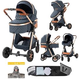 Poussette 3 En 1 Magic Zc Poussette Pousette Poussette Pliage Automatique Ceinture De Sécurité À Cinq Points+Sac À Main Bleu