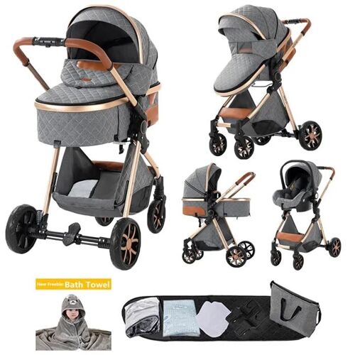 Poussette Magic Zc Poussette 3 En 1 Pousette Poussette De Luxe Roues Pivotantes À 360°+Frein À Une Seule Jambe+Sac À Main Gris
