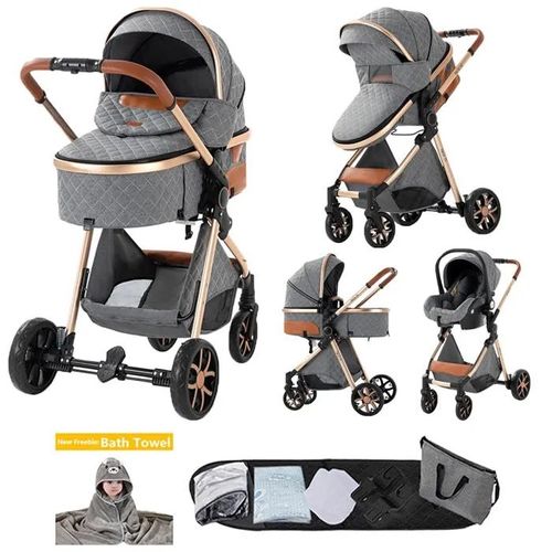 Poussette Magic Zc Poussette 3 En 1 Pousette Poussette De Luxe Roues Pivotantes À 360°+Frein À Une Seule Jambe+Sac À Main Gris