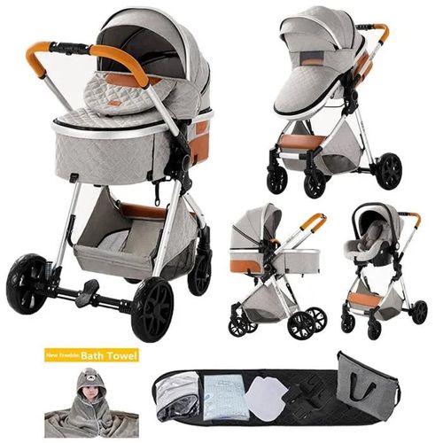 Poussette 3 En 1 Magic Zc Poussette Pousette Trio 3 En 1 Pousette Pare-Soleil Sac À Main Cadre En Alliage D'aluminium Gris Clair